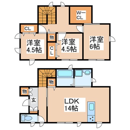 長嶺四ツ角 徒歩8分 1-2階の物件間取画像